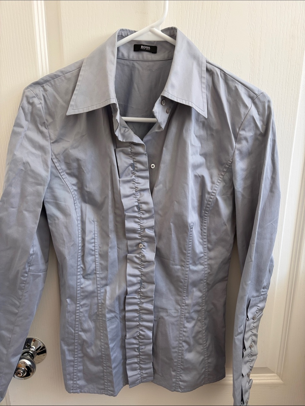 BOSS Light Gray Ruffled Front Dress Shirt
